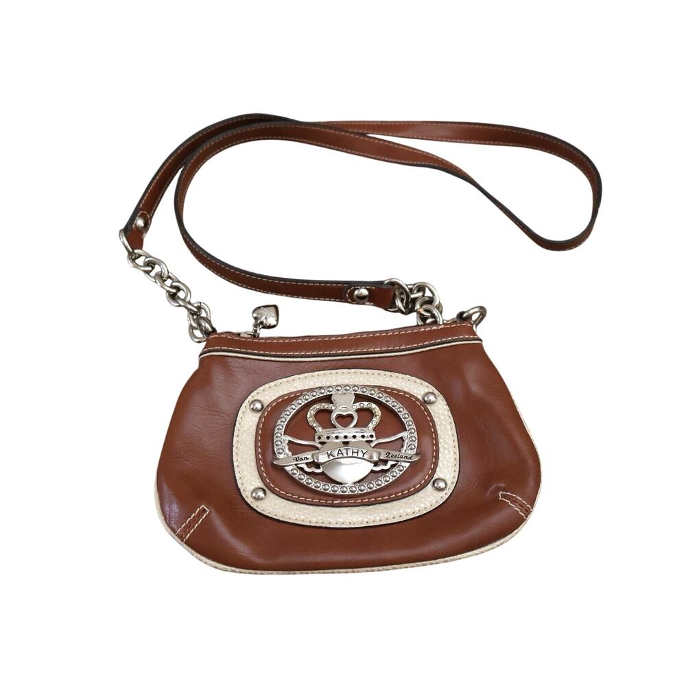 Vintage Kathy Van Zeeland Brown Faux Leather Studded Mini Crossbody Purse Y2K